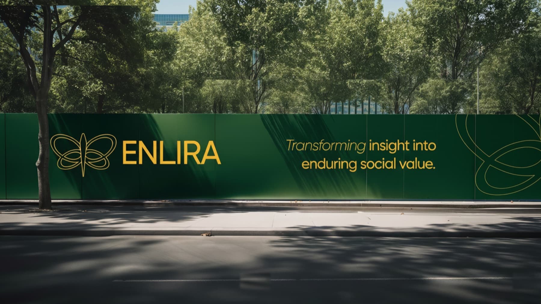 Enlira: green hoarding carrying the wordmark